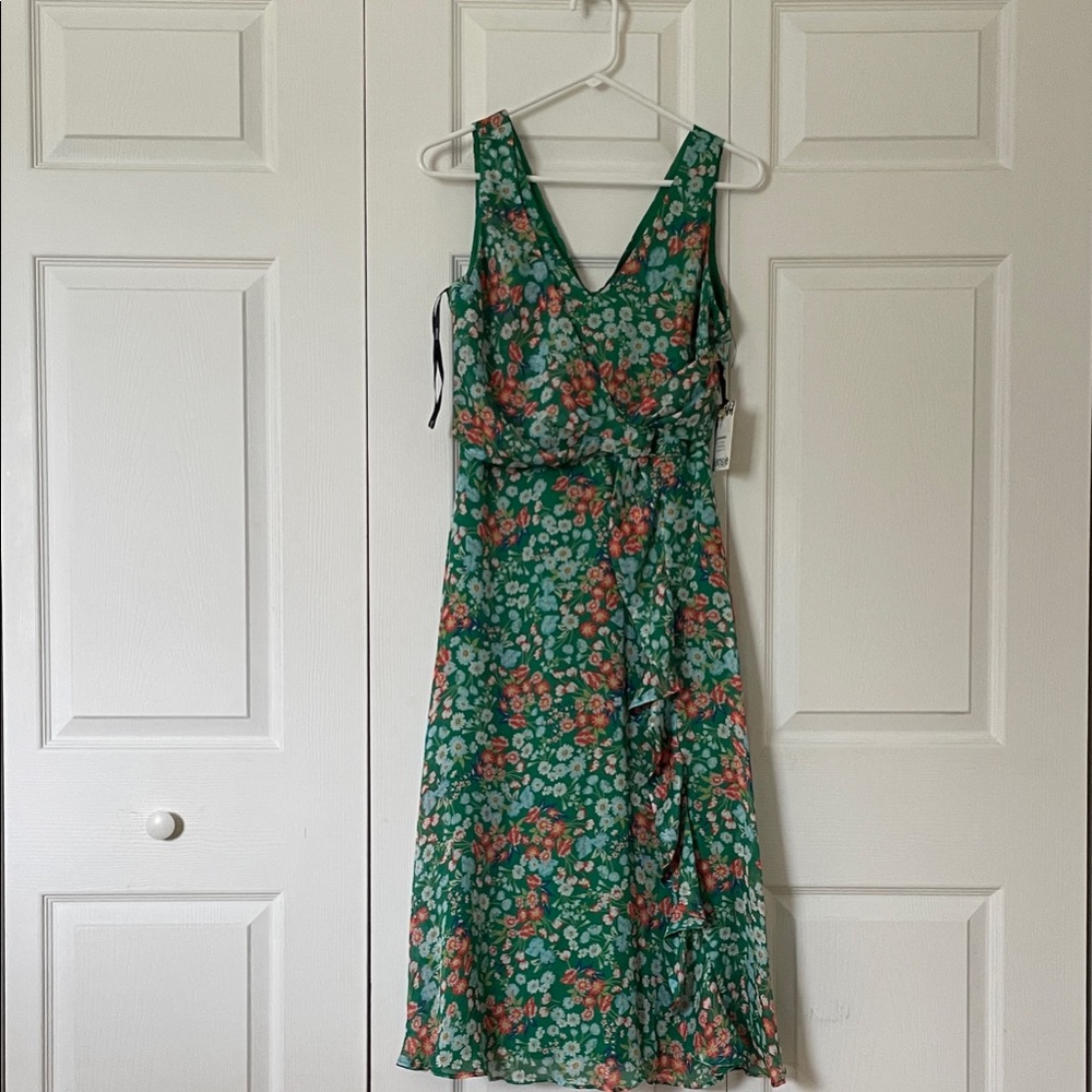 Kensie Green and Red Floral Midi Dress